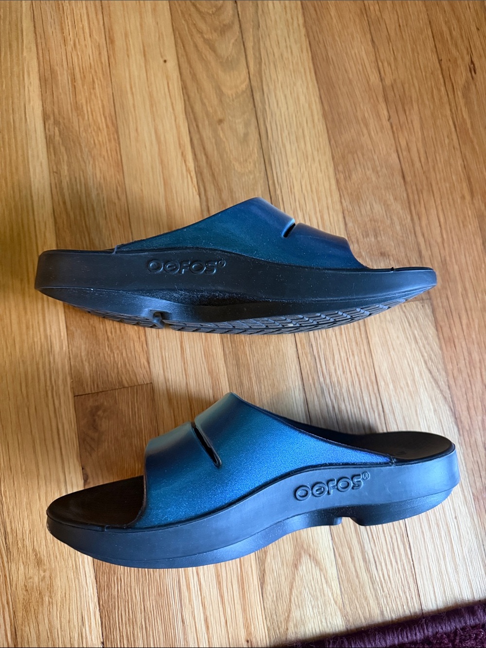 OOFOS Blue Iridescent Slide Sandals - Picture 5 of 10